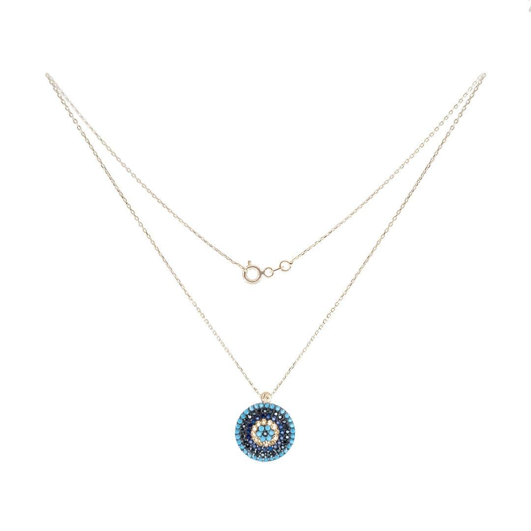 Big Eye Blue Center Gold Necklace - Natkina
