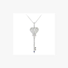 Load image into Gallery viewer, White Diamond Blue Sapphire White Gold 14K Key Necklace - Natkina
