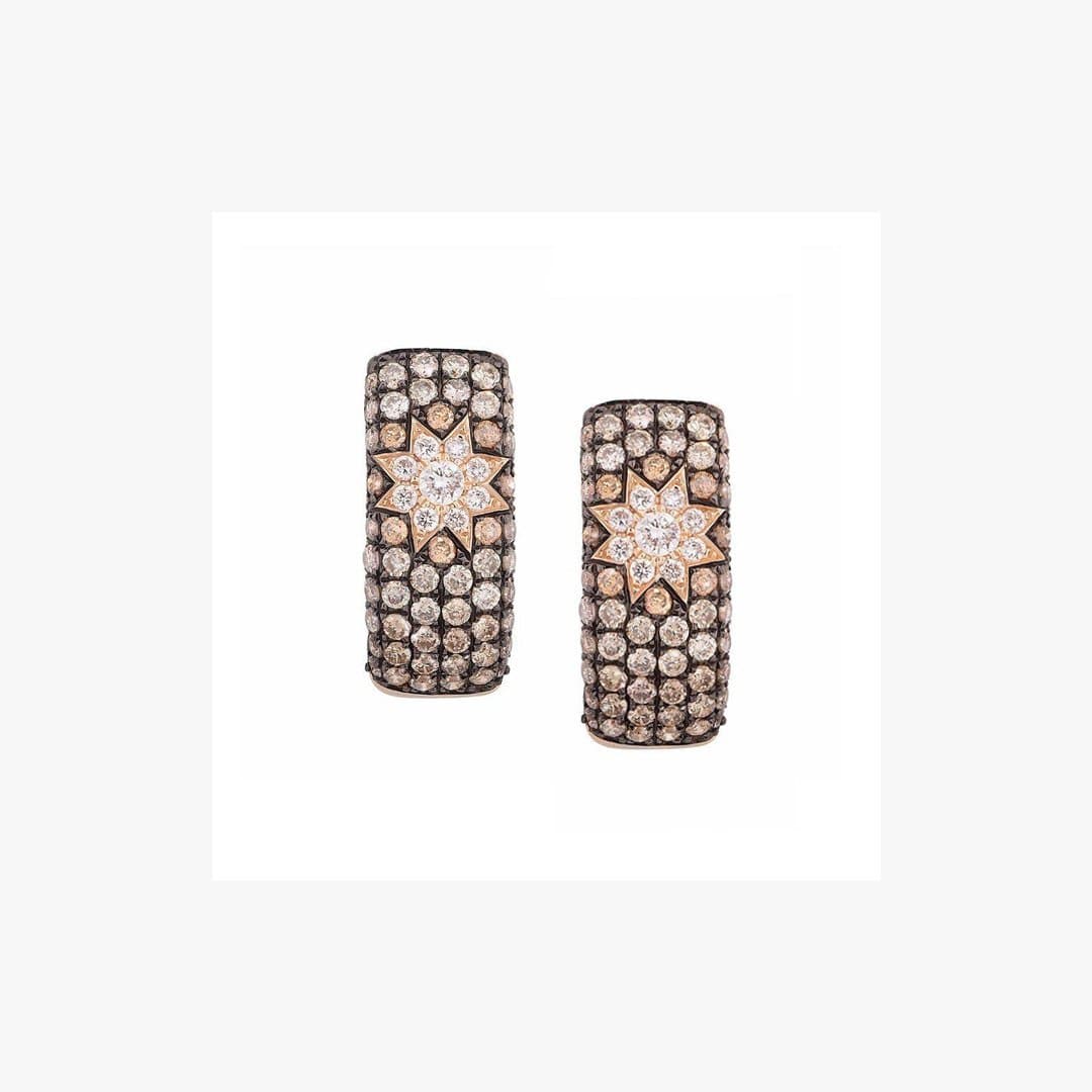 Star Design Brown Champagne Diamond White Diamond Lever Back Earring - Natkina