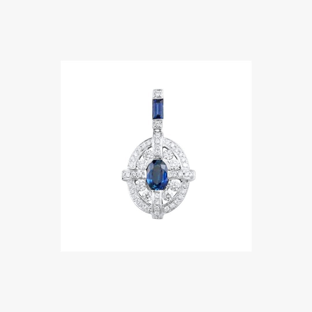 Blue Sapphire Center White Diamond White Gold Pendant - Natkina