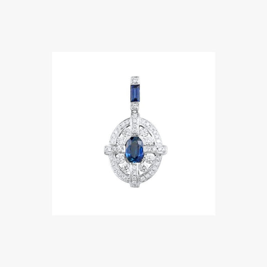 Blue Sapphire Center White Diamond White Gold Pendant - Natkina