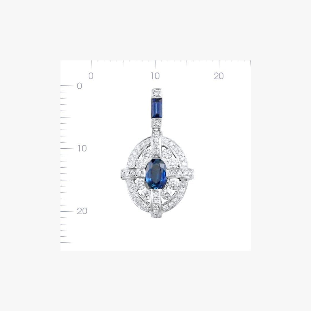 Classical Combination Blue Sapphire White Diamond White Gold Pendant Necklace - Natkina