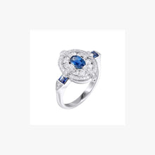 Load image into Gallery viewer, Blue Sapphire Center White Diamond White Gold  Ring - Natkina
