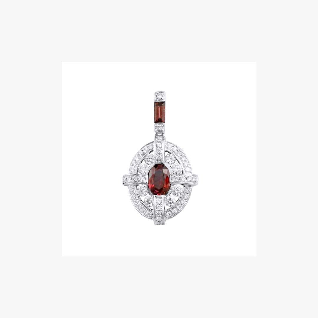 Center Ruby White Diamond White Gold Round Pendant - Natkina