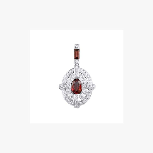 Center Ruby White Diamond White Gold Round Pendant - Natkina