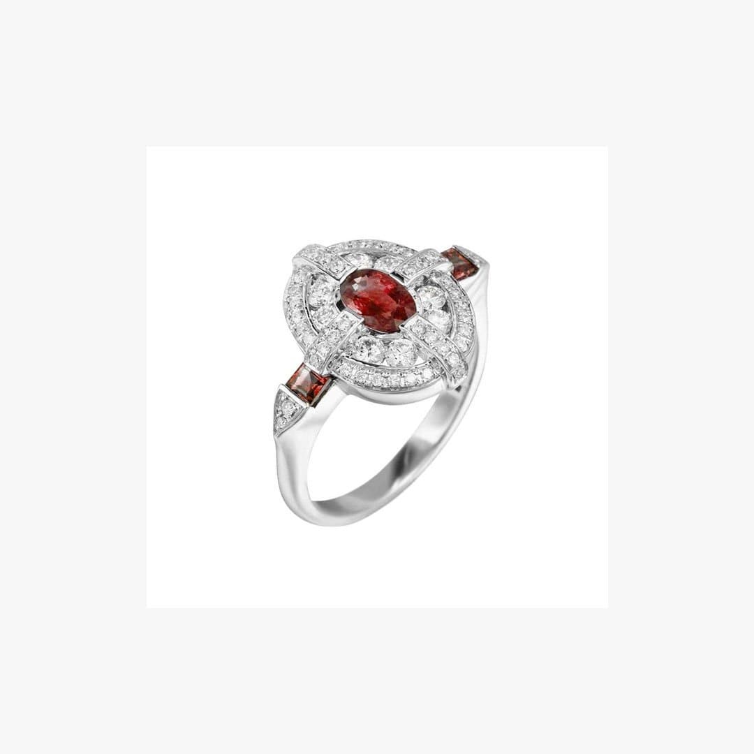 Center Ruby White Diamond White Gold Round Ring - Natkina