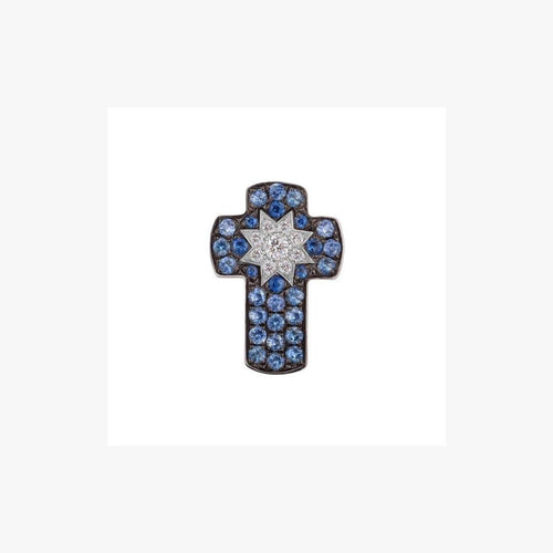 Cross White Gold Star Diamond Sapphire Pendant - Natkina