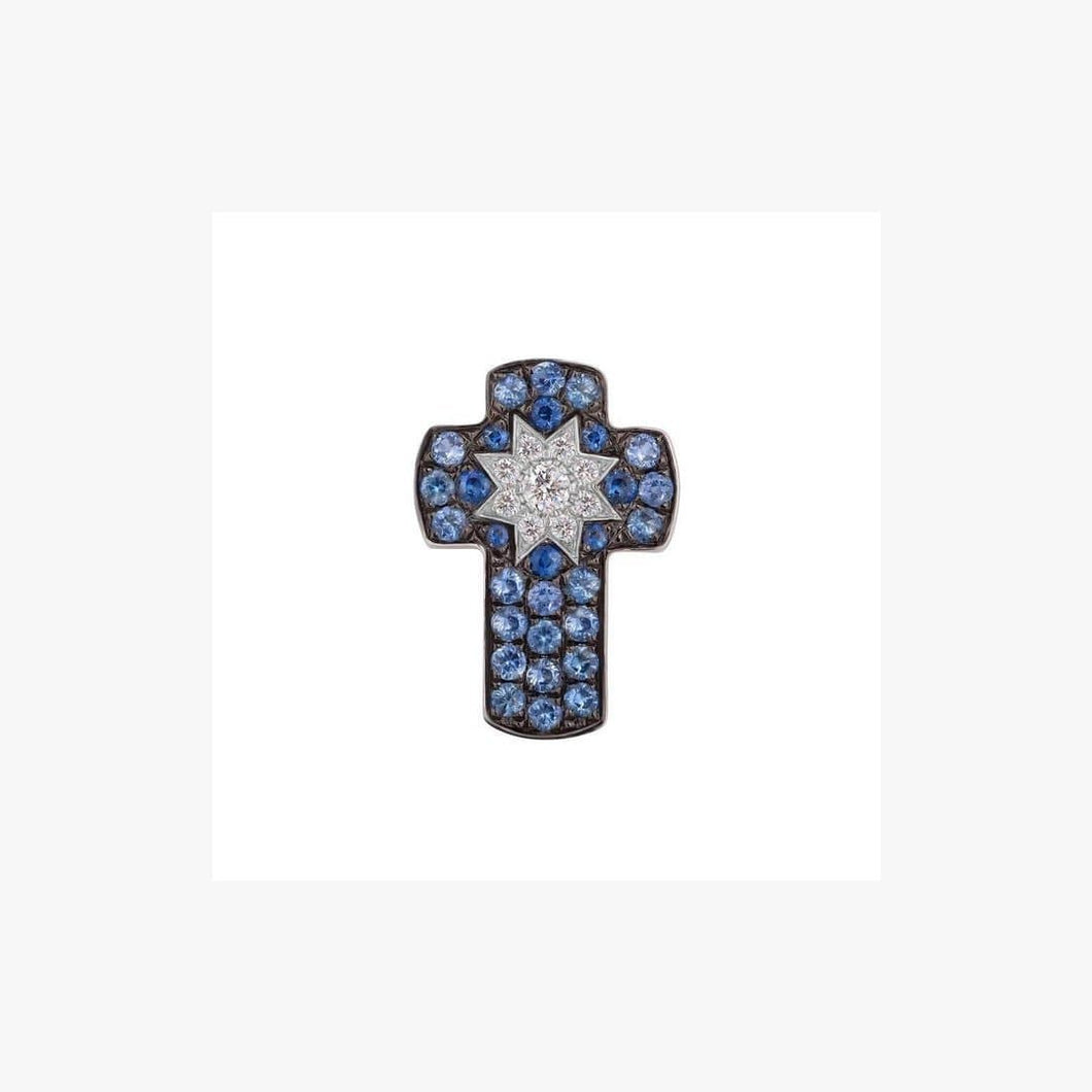 Cross White Gold Star Diamond Sapphire Pendant - Natkina