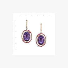 Load image into Gallery viewer, Fancy 20 Carat Purple Amethyst White Diamond Pink Sapphire 18 K Gold Earrings - Natkina

