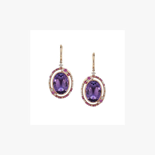 Fancy 20 Carat Purple Amethyst White Diamond Pink Sapphire 18 K Gold Earrings - Natkina