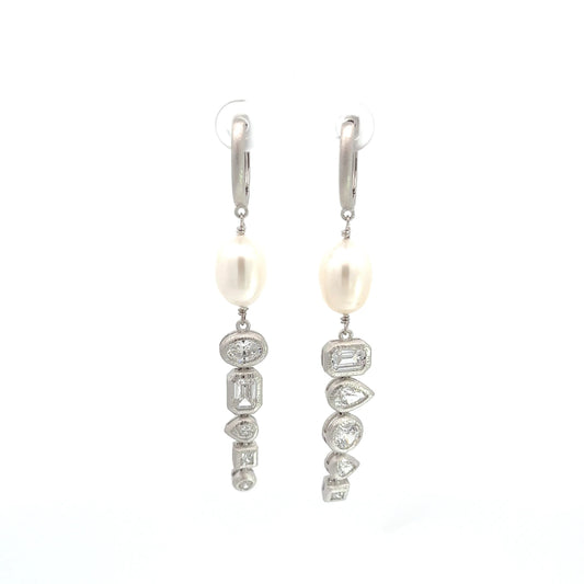 Matt Dangling Pearl Silver Earrings