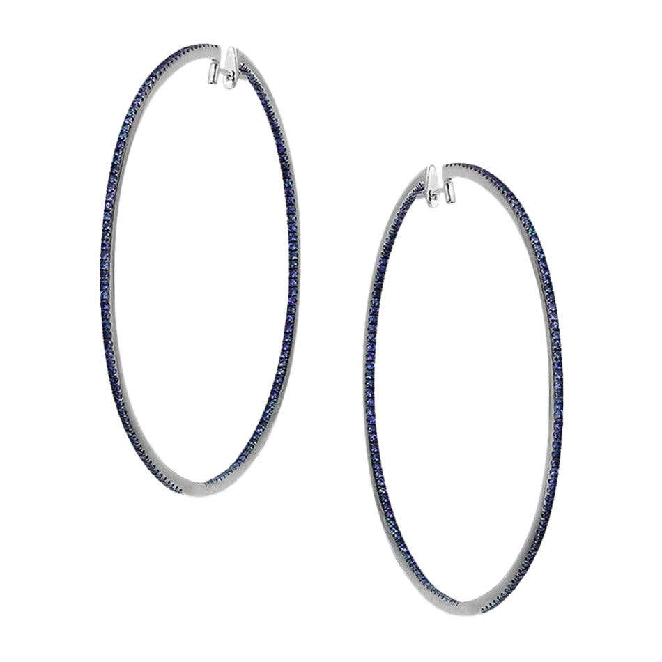 Impressive Blue Sapphire White Gold Hoop Earrings - Natkina