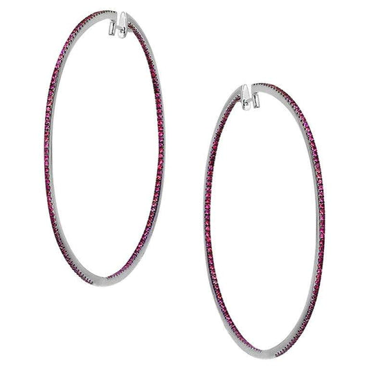 Impressive Red Ruby White Gold Hoop Earrings - Natkina