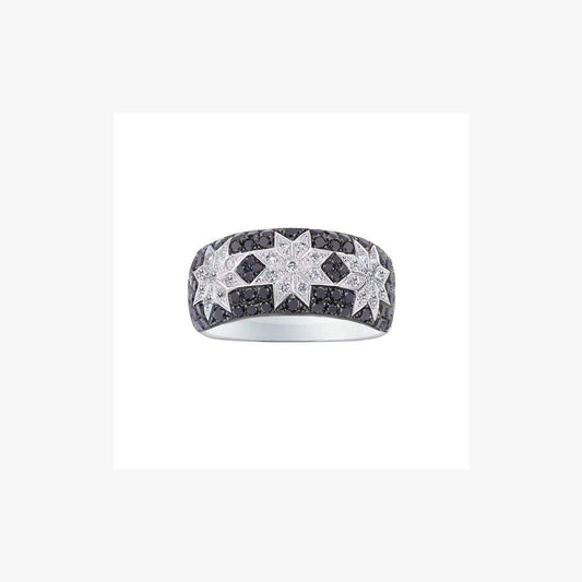 Long 3 Star Ring Black Diamonds - Natkina