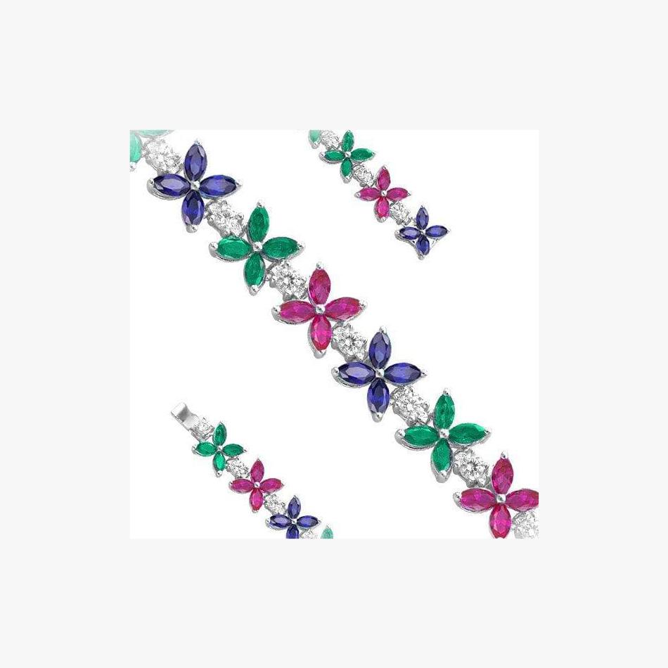 Multi-flower Silver Flower Tennis Bracelet