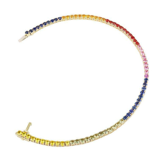 Multi Sapphire Fine Jewelry Diamond Yellow Gold Colourful Tennis Bracelet - Natkina