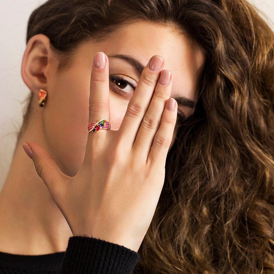 Multisapphire Signature Diamond Earrings - Natkina