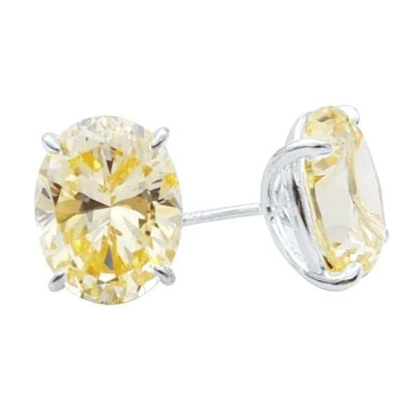 Oval Cut Diamond Imitation Stud Silver Earrings