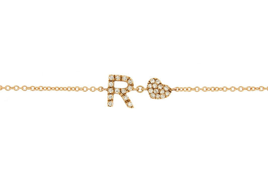Personalized Diamond Bracelet & Diamond Heart Charm - Natkina