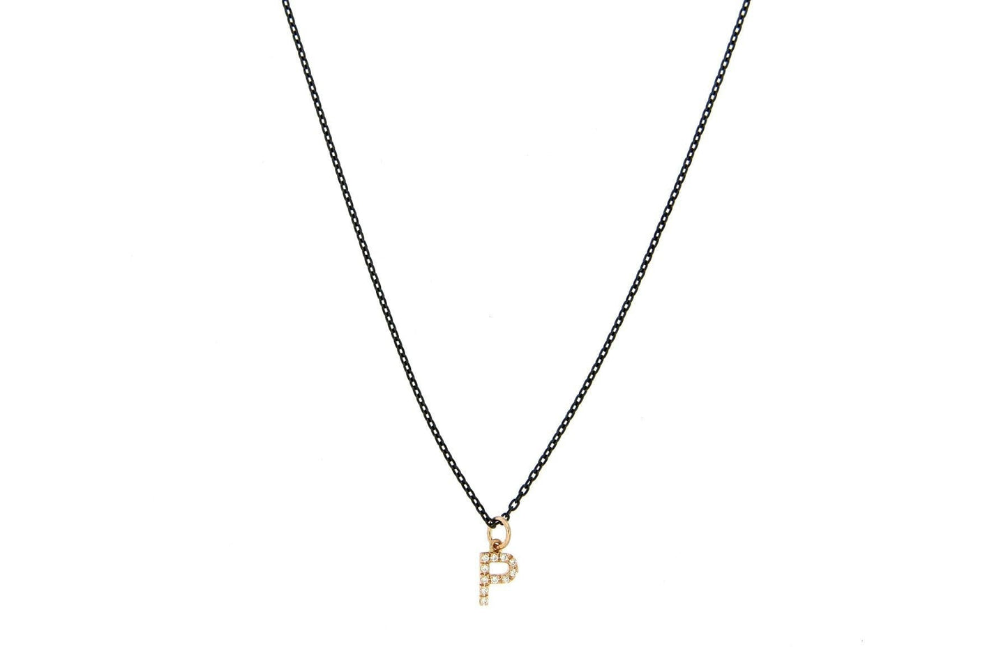 Personalized Diamond Necklace Black Gold Chain 1 letter - 7mm - Natkina