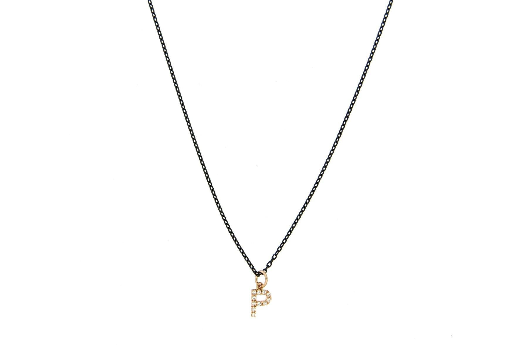 Personalized Diamond Necklace Black Gold Chain 1 letter - 7mm - Natkina