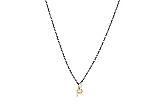 Personalized Diamond Necklace Black Gold Chain 1 letter - 7mm - Natkina