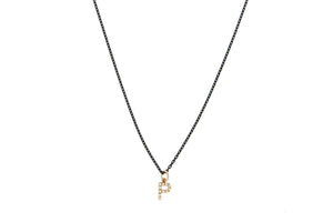 Personalized Diamond Necklace Black Gold Chain 1 letter - 7mm - Natkina