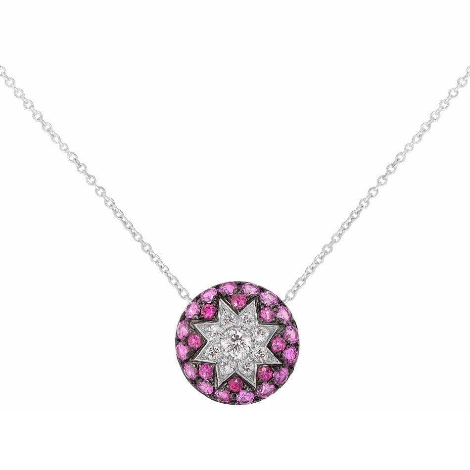Round Star Ruby White Diamond Necklace - Natkina