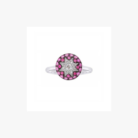 Round Star Ruby White Diamond Ring - Natkina