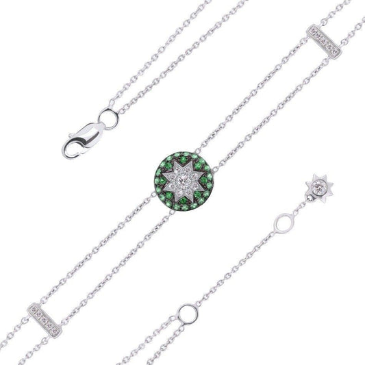 Round Star Tsavorite White Diamond Bracelet - Natkina