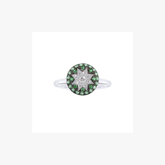 Round Star Tsavorite White Diamond Ring - Natkina