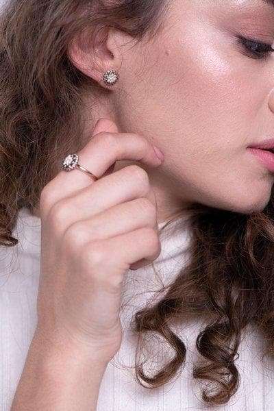 Round Stud Star Champagne Diamond Earrings - Natkina
