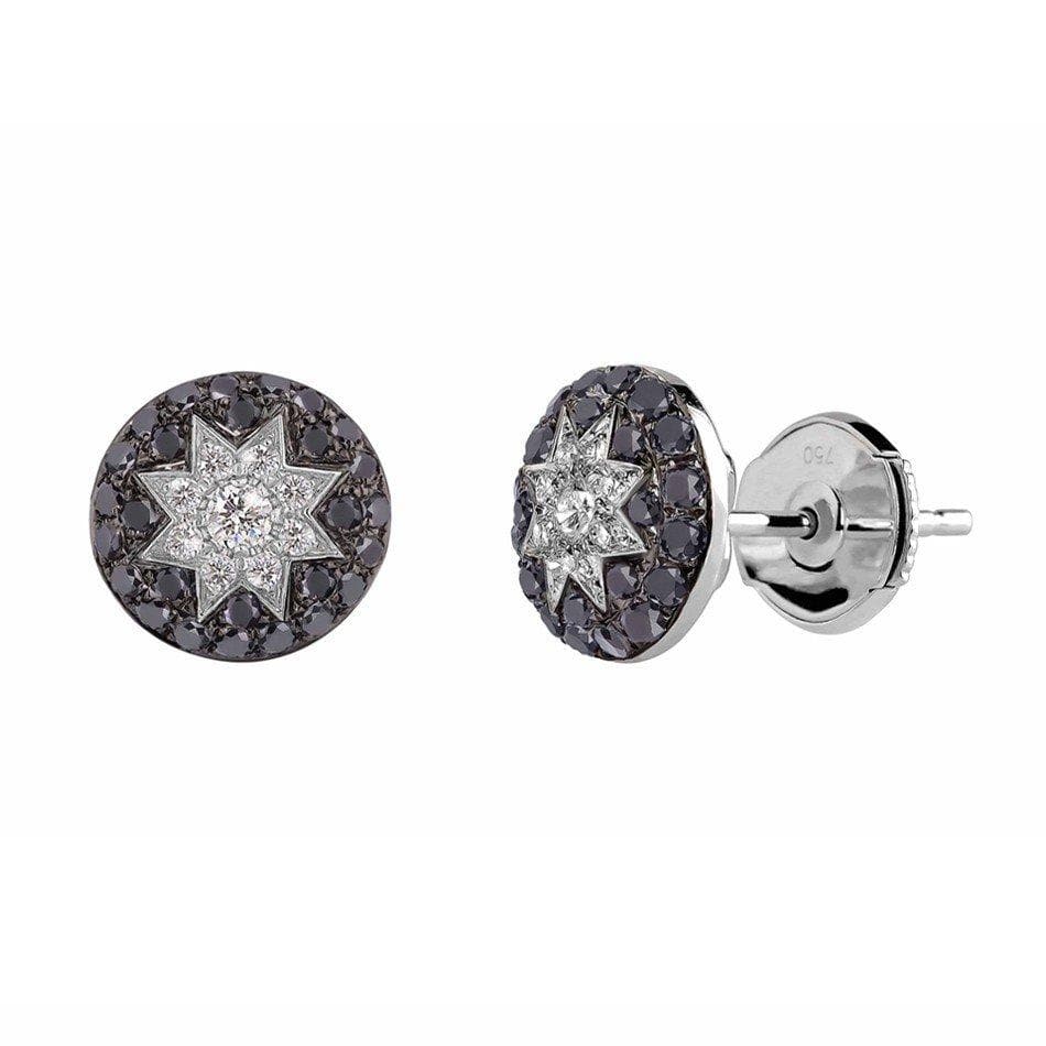 Round Stud Star Diamond Earrings Black - Natkina