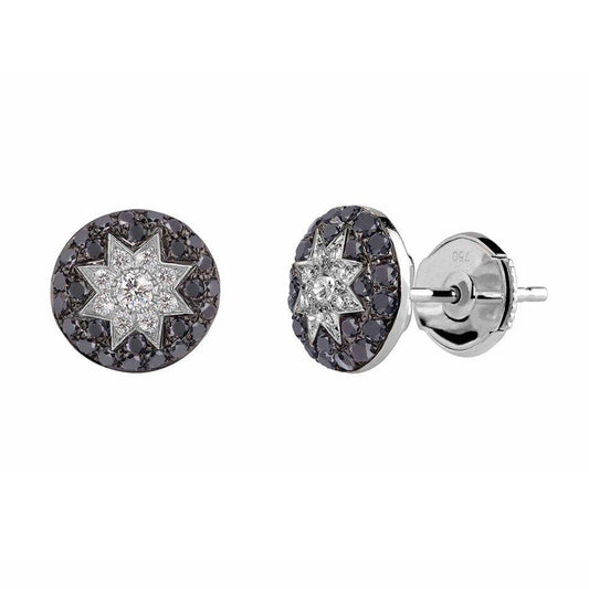 Round Stud Star Diamond Earrings Black - Natkina