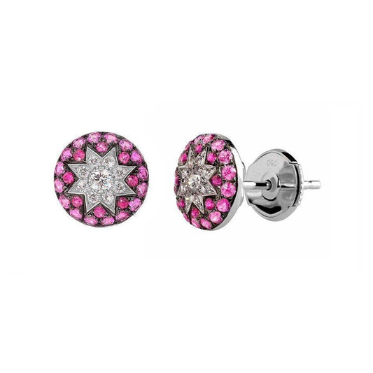 Round Stud Star Earrings Ruby - Natkina