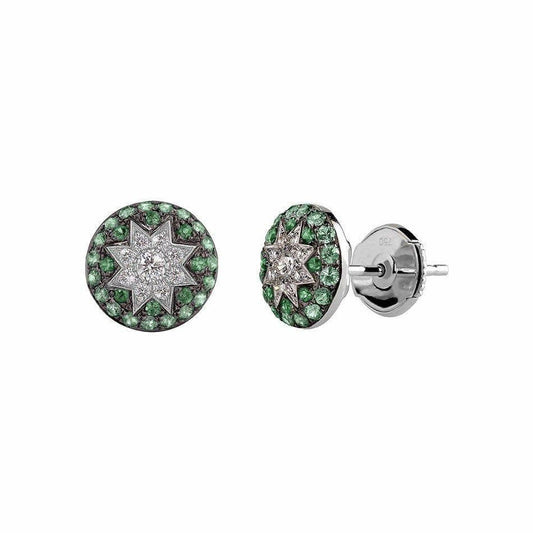 Round Stud Star Earrings Tsavorite - Natkina