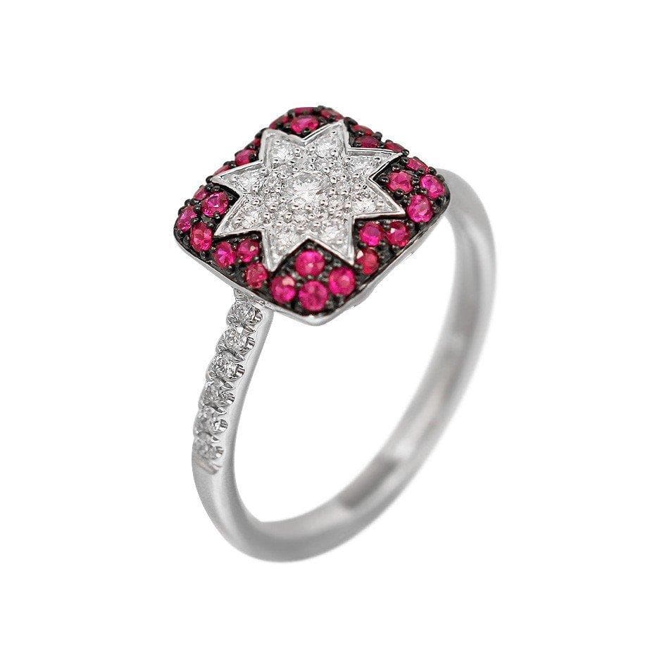Square Star Ruby White Diamond Ring - Natkina