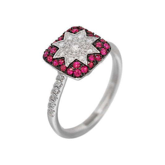 Square Star Ruby White Diamond Ring - Natkina