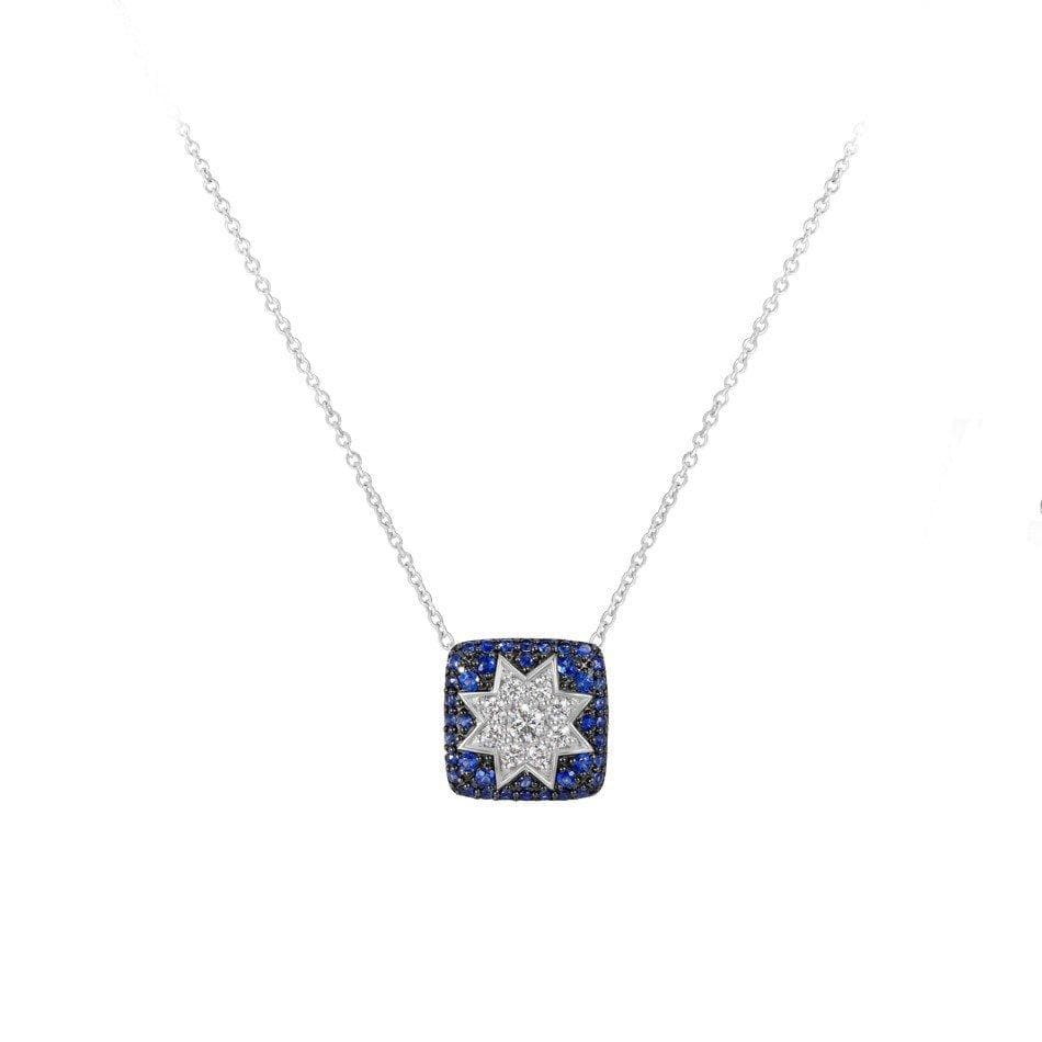 Square Star Sapphire White Diamond Necklace - Natkina