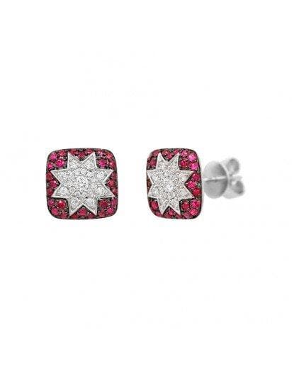 Square Stud Ruby Diamond Earrings - Natkina
