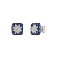 Load image into Gallery viewer, Square Stud Star Diamond Earrings with Sapphire - Natkina

