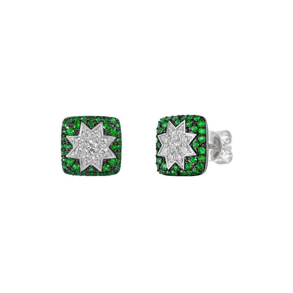 Square Stud Star Earrings Tsavorite - Natkina