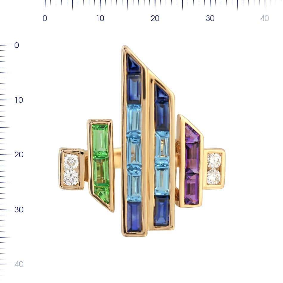 Topaz Blue Sapphire Amethyst Diamond Yellow Gold Earrings - Natkina