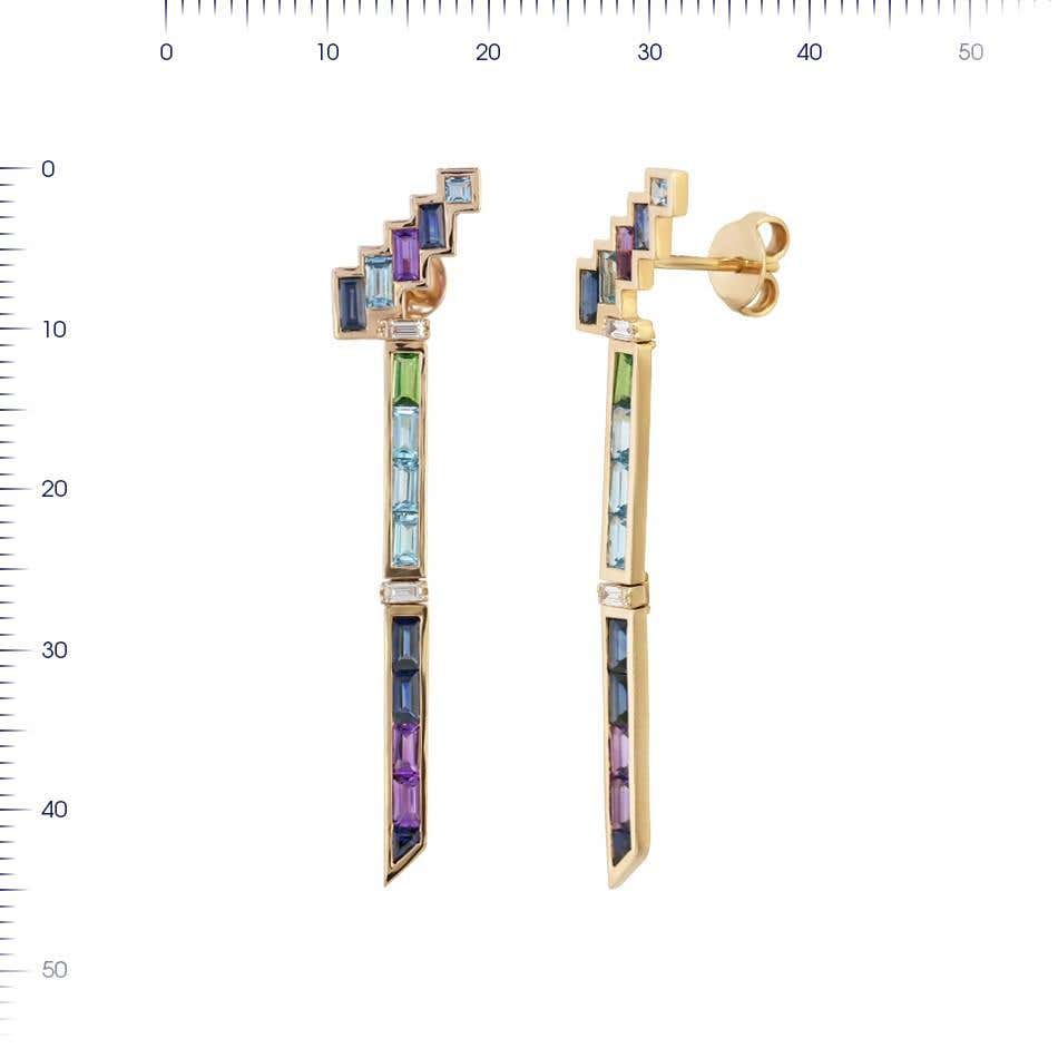 Topaz Blue Sapphire Amethyst Diamond Yellow Gold Earrings - Natkina