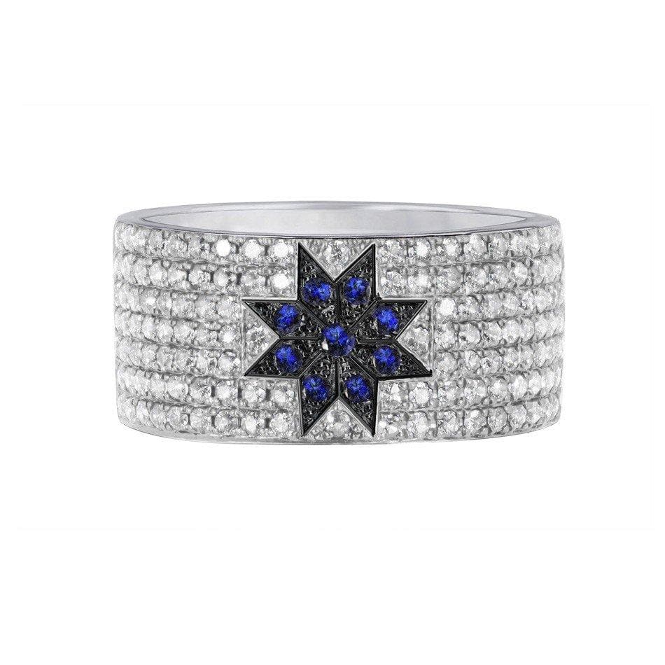Wide Sapphire Diamond Star Ring - Natkina