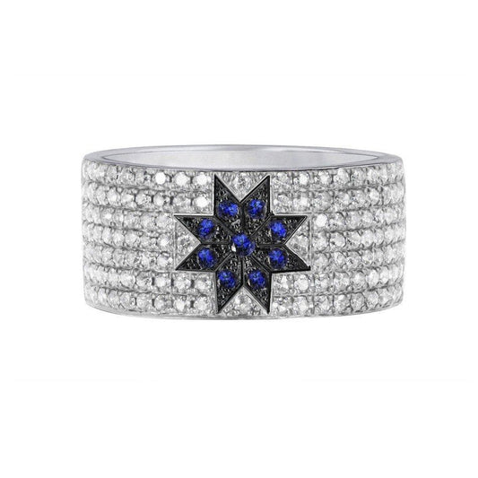 Wide Sapphire Diamond Star Ring - Natkina